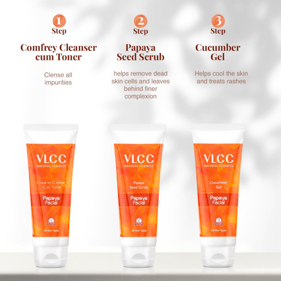 VLCC Papaya Fruit Facial Kit with FREE Rose Water Toner - Glowing, Blemish Free Skin