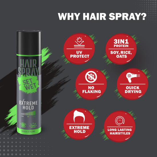 Set Wet Hair Spray for Men Extreme Hold 200ml - No Sulphate, No Paraben