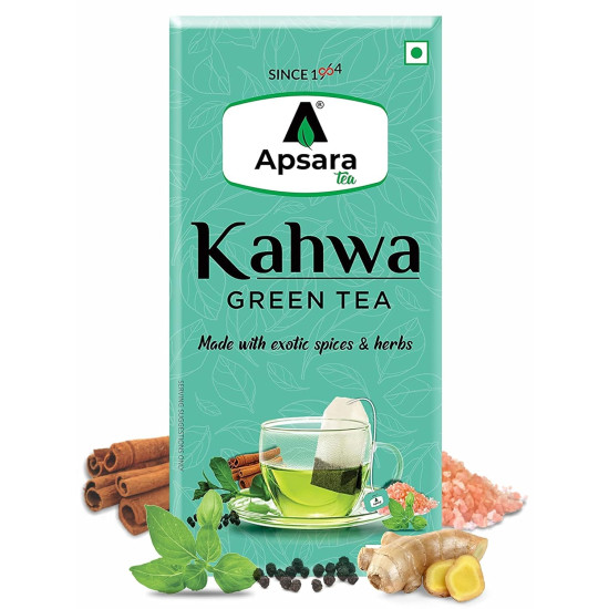 APSARA Detoxifying Kahwa Green Tea Bags - 72 Pcs, Spiced Kashmiri Detoxifying Kahwa Green Tea, Natural Body Cleanse & Immunity Booster With Rock Salt, Tulsi, Cardamom, Cinnamon Tea, 180 Grams
