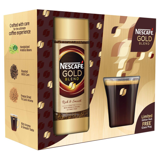 Nescafe Gold Blend Instant Coffee Powder - Limited Edition Pack with Free Glass Mug