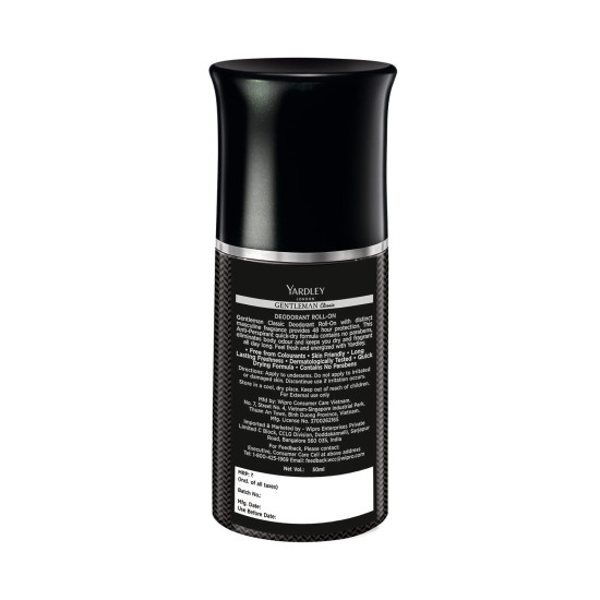 Yardley London Gentleman Classic Deodorant Roll-On - 48-Hours Long Lasting Scent