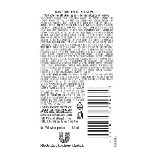 Lakme Sun Expert SPF 50 PA+++ Tinted Sunscreen - Natural Matte Finish