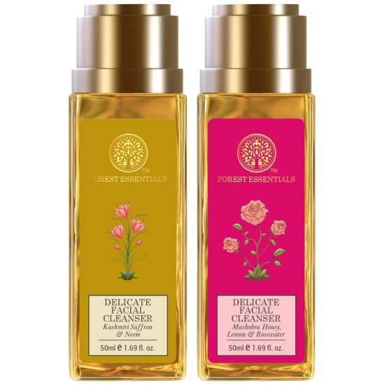 Forest Essentials Delicate Facial Cleanser - Saffron and Neem & Rosewater, Honey Lemon