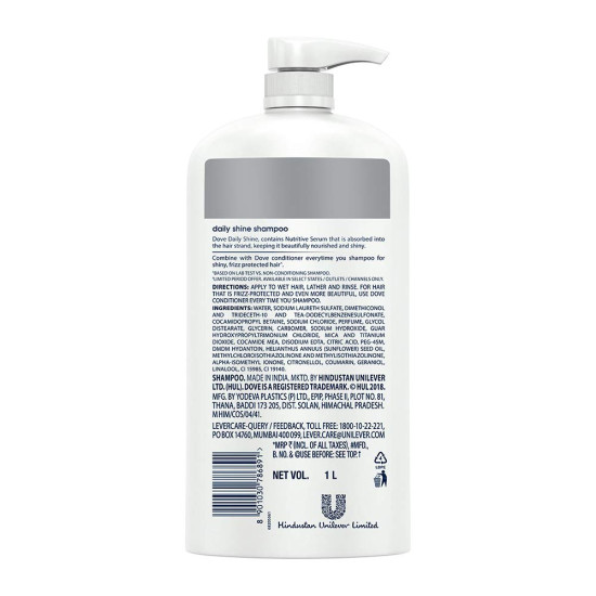 Dove Daily Shine Shampoo 1 Ltr - Nourishment and Shine