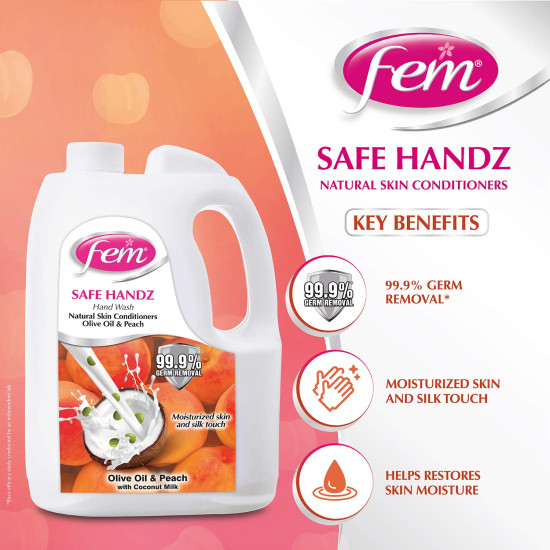 Fem Safe Handz Handwash - Kills Germs & Enriched with Peach & Olive Oil