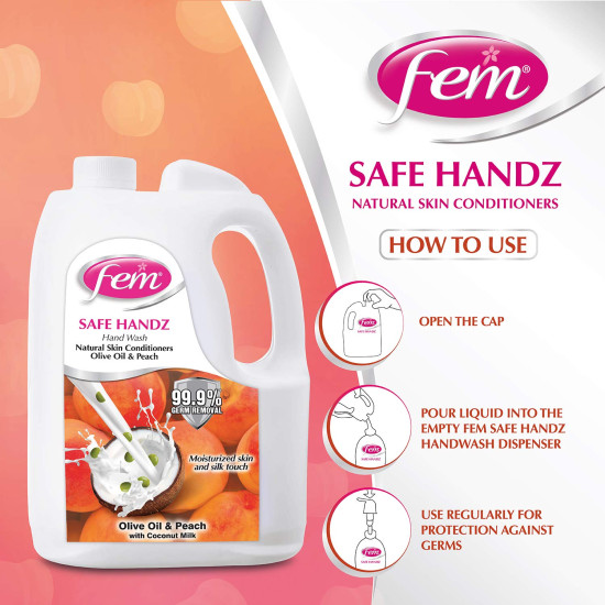 Fem Safe Handz Handwash - Kills Germs & Enriched with Peach & Olive Oil
