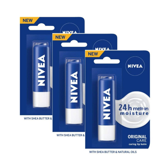 Nivea Essential Care Lip Balm, 4g (Pack of 3) - Soft & Nourishing