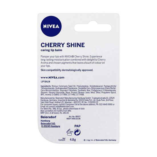 Nivea Cherry Fruity Shine Lip Care Balm - Long-lasting Moisturization