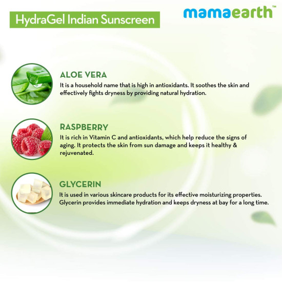 Mamaearth HydraGel Indian Sunscreen SPF 50 - Ultimate Sun Protection with Aloe Vera & Raspberry