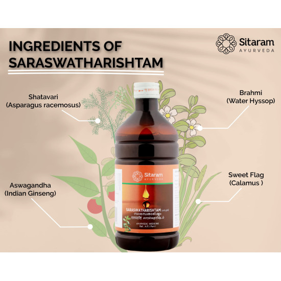 Sitaram Ayurveda Saraswatharishtam With Gold 200 ml - Enhance Learning & Wellbeing