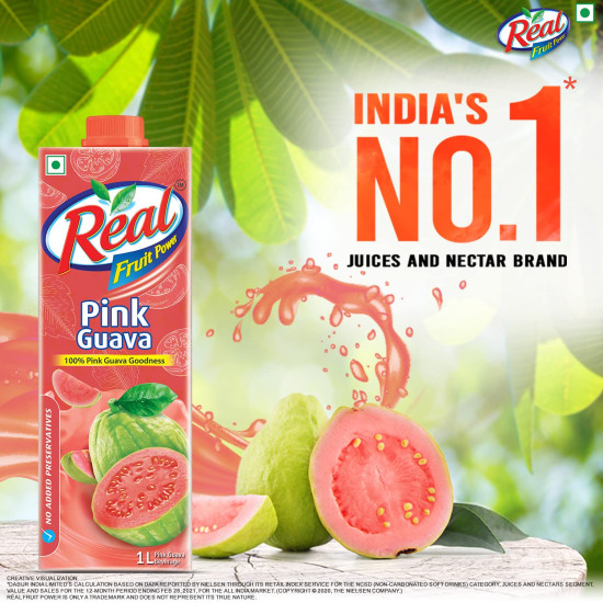 DABUR Real Pink Guava Fruit Juice 1L - Vitamin C Rich & No Preservatives