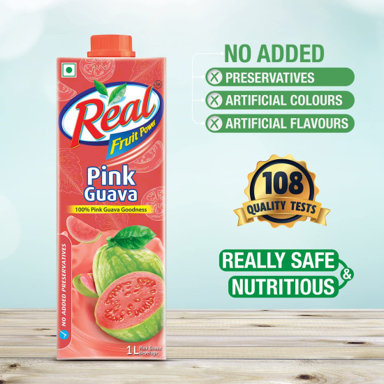 DABUR Real Pink Guava Fruit Juice 1L - Vitamin C Rich & No Preservatives