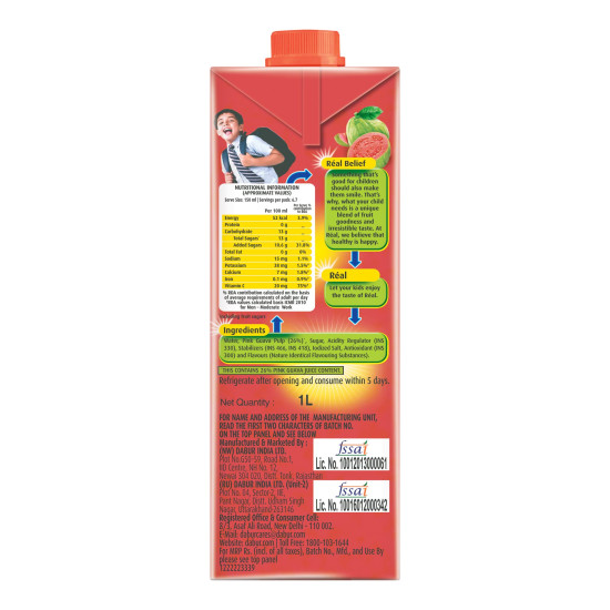 DABUR Real Pink Guava Fruit Juice 1L - Vitamin C Rich & No Preservatives