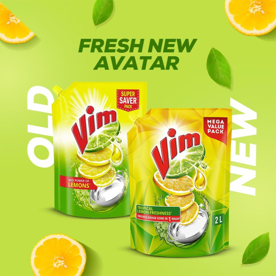 Vim Dishwash Liquid Gel Lemon Refill - Powerful Lemon Cleaning