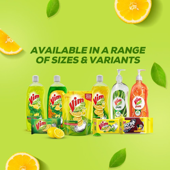 Vim Dishwash Liquid Gel Lemon Refill - Powerful Lemon Cleaning