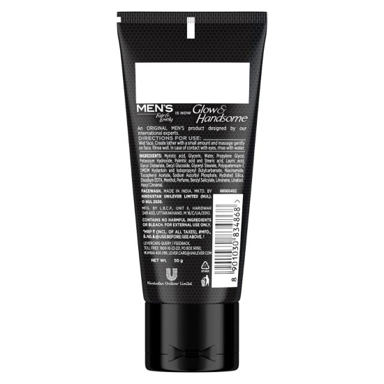 Fair & Lovely Glow & Handsome Instant Brightness Rapid Action Facewash 50g - For Instant Brightness