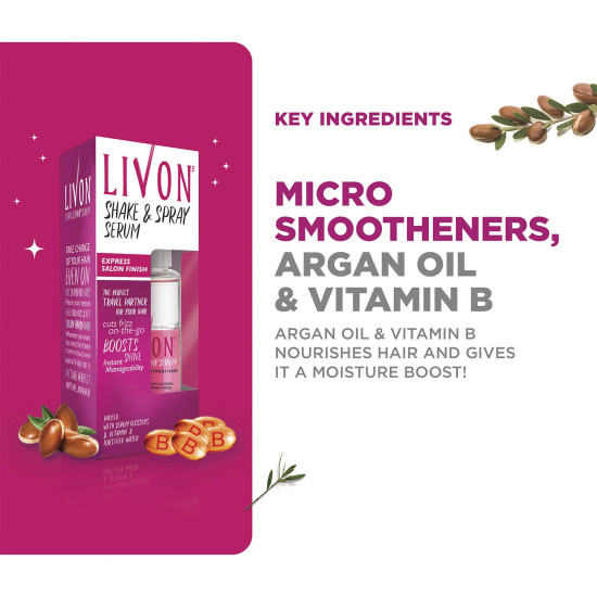 Livon Shake & Spray Serum - Frizz-Free, Smooth & Glossy Hair On-The-Go