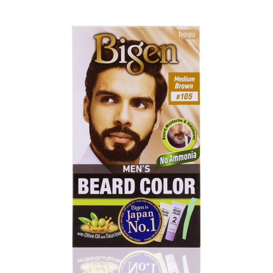 Bigen Men's Beard Color Medium Brown 20gm+20gm - Quick & Easy Application