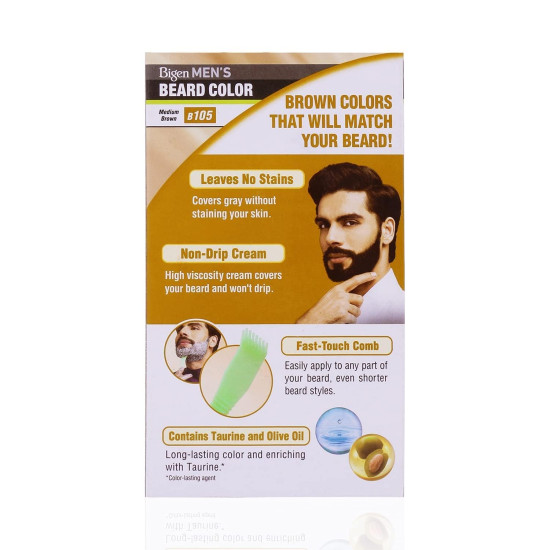 Bigen Men's Beard Color Medium Brown 20gm+20gm - Quick & Easy Application