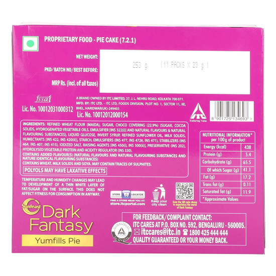Sunfeast Dark Fantasy Yumfills Pie, 253g - Chocolate Enrobed Vanilla Cake