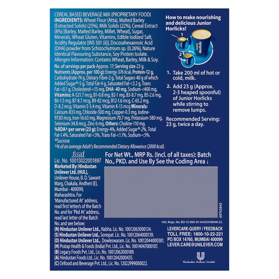 Junior Horlicks Health & Nutrition Drink Vanilla - Supports Overall Growth for Kids