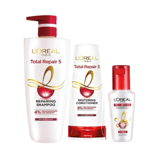 L'Oreal Paris Total Repair 5 Bundle - Repairing Shampoo, Conditioner & Serum