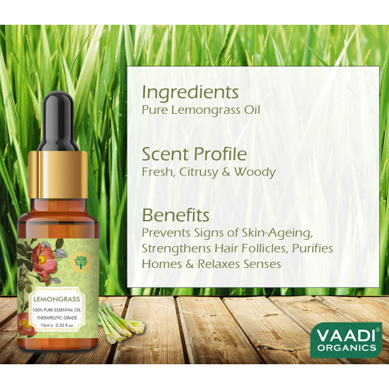 Vaadi Herbals Lemongrass Essential Oil - Stress Relief & Anti-Ageing Vaadi Herbals Lemongrass Essential Oil - Stress Relief & Anti-Ageing
