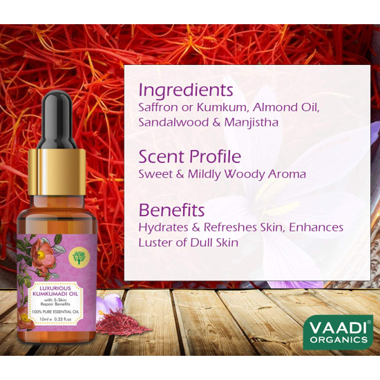 VAADI HERBALS Luxurious Kumkumadi Oil - Pure Mix of Saffron & Sandalwood