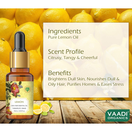 VAADI HERBALS Lemon Essential Oil - Skin Lightening & Mood Upliftment