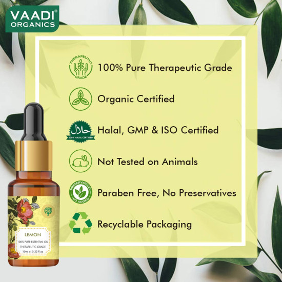 VAADI HERBALS Lemon Essential Oil - Skin Lightening & Mood Upliftment