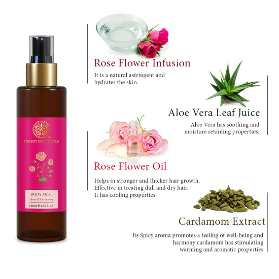 Forest Essentials Body Mist Rose & Cardamom - Natural & Hydrating