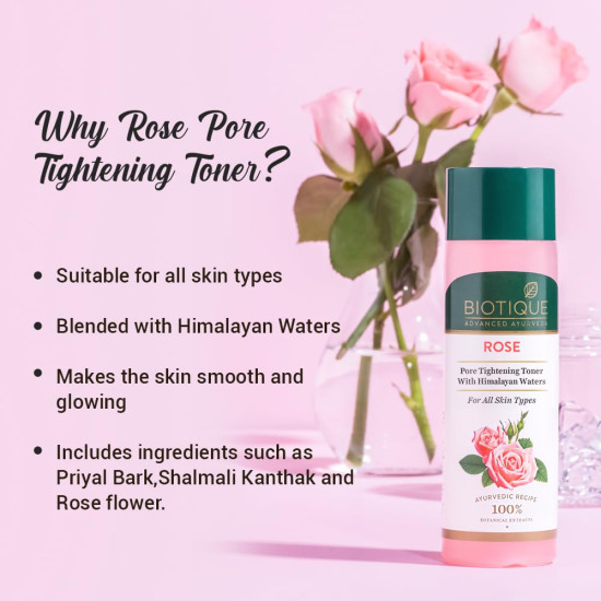 Biotique Rose Pore Tightening Toner - Hydrating & Natural Glow