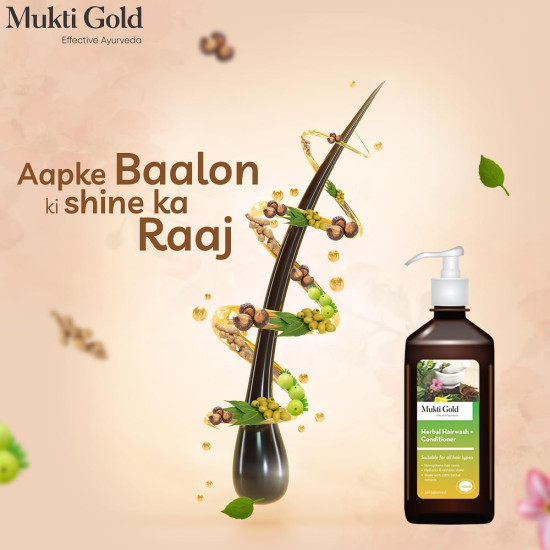 Axiom Mukti Gold Herbal Hairwash + Conditioner | Blend of 15+ Ayurvedic Herbs | For Nourishing Hair, Repairs Dry, Damaged Hair | Paraben & Sulphate Free | For all Hair Types, 400mL (Pack of 2)