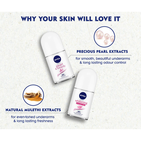 NIVEA Roll On Deodorants - Whitening & Pearl Beauty | 48H Protection