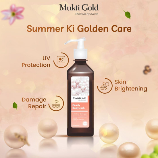 Axiom Mukti Gold Pearly Body wash, Made with herbal extracts, Aloevera Relieves Dry & Itchy Skin with Extra Skin Conditioning, Useful for all skin types, Soft skin feel -250ml