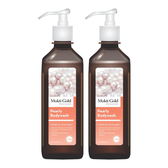 Axiom Mukti Gold Pearly Bodywash 250ml Pack of 2 Useful For All Skin Types, Aloevera Relieves Dry & Ichy Skin, Extra Skin Conditioning For Soft Skin Feel, Made With 100% Herbal Extract