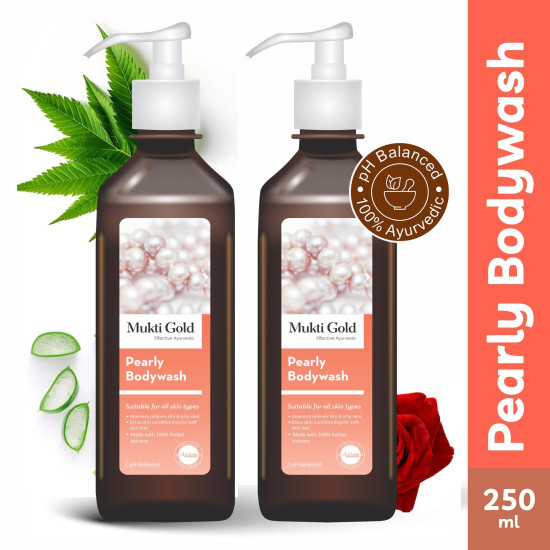 Axiom Mukti Gold Pearly Bodywash 250ml Pack of 2 Useful For All Skin Types, Aloevera Relieves Dry & Ichy Skin, Extra Skin Conditioning For Soft Skin Feel, Made With 100% Herbal Extract