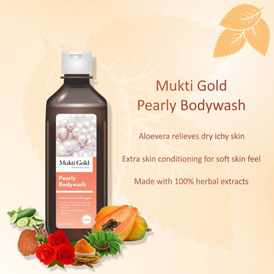 Axiom Mukti Gold Pearly Bodywash 250ml Pack of 2 Useful For All Skin Types, Aloevera Relieves Dry & Ichy Skin, Extra Skin Conditioning For Soft Skin Feel, Made With 100% Herbal Extract
