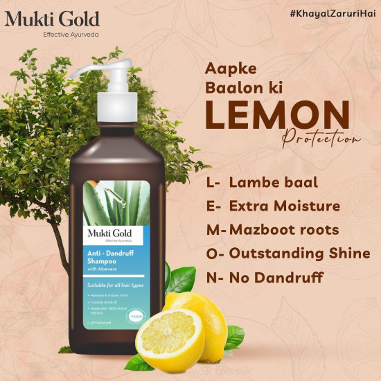 Axiom Mukti Gold Anti-Dandruff Shampoo 400Ml With Aloe Vera | Hydrates & Restores Shine | Controls Dandruff | Made With 100% Herbal Extracts | Ph Balanced