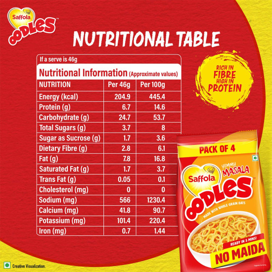 Saffola Oodles Instant Noodles - Yummy Masala Flavour