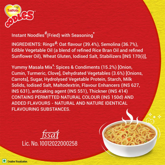Saffola Oodles Instant Noodles - Yummy Masala Flavour, No Maida