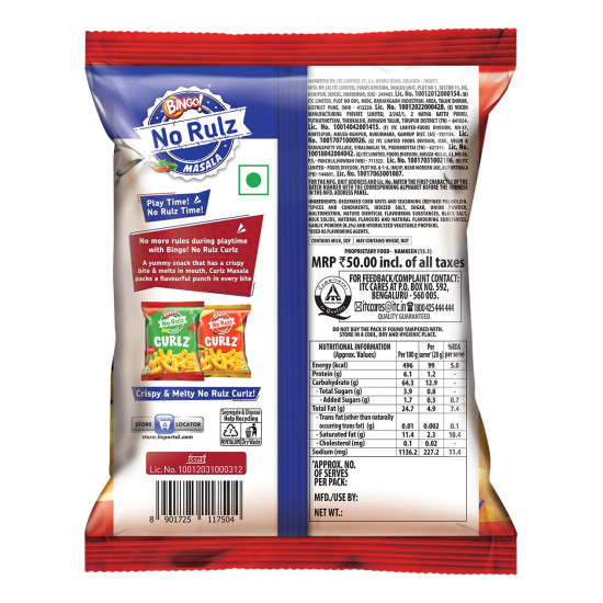Bingo! No Rulz Masala Curlz - Super Light & Tasty Baked Puffs