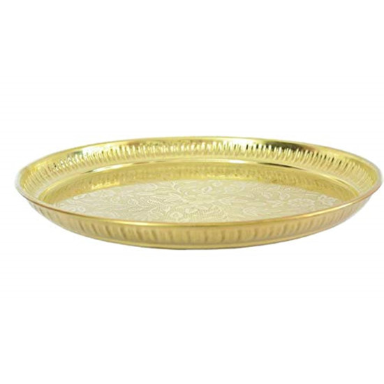 Skywalk Handmade Brass Puja Thali - Flower Embossed Design - 8 Inch
