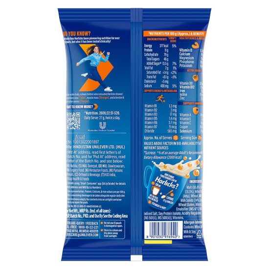 Horlicks Classic Malt Standard 400/450gm Pouch - Nutritious Powder Drink