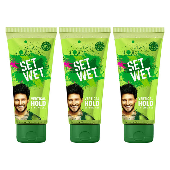 Set Wet Hair Gel For Men, Vertical Hold - Strong Hold, 100 ml (Pack of 3)