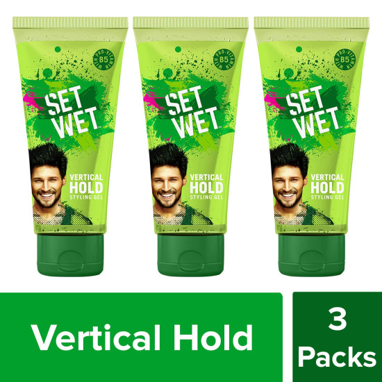 Set Wet Hair Gel For Men, Vertical Hold - Strong Hold, 100 ml (Pack of 3)