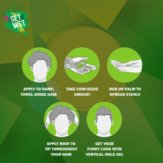 Set Wet Hair Gel For Men, Vertical Hold - Strong Hold, 100 ml (Pack of 3)