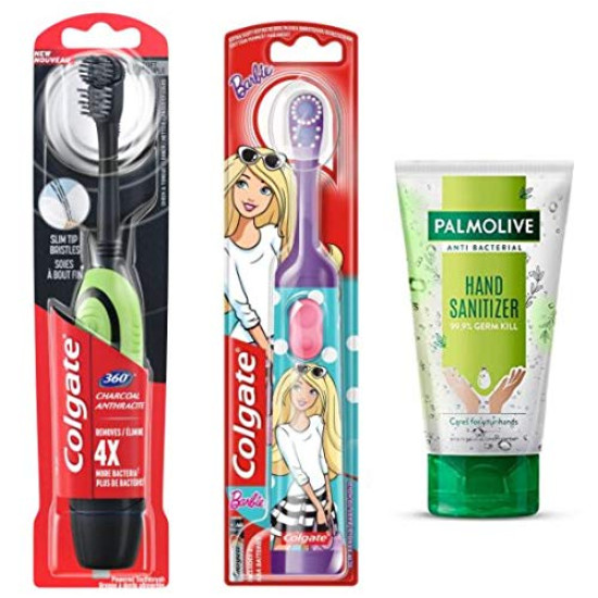 Colgate 360 Charcoal & Barbie Electric Toothbrush Combo - Dual Cleaning Power
