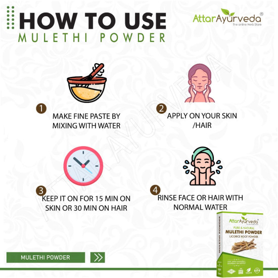 Attar Ayurveda Pure & Natural Mulethi Powder For Skin Whitening, Licorice Powder For Body, Skin and Hair, (200gm)