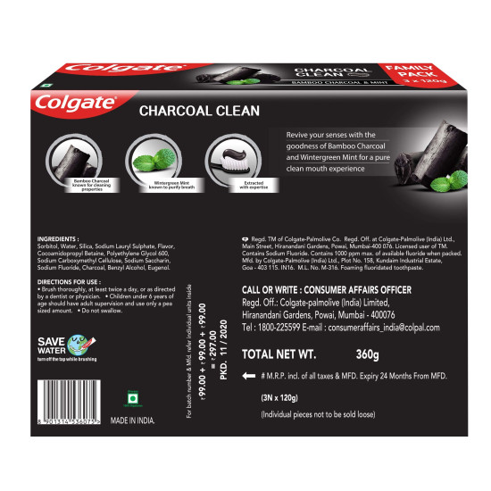 Colgate Charcoal Clean Toothpaste 360 gm - Deep Clean with Bamboo Charcoal